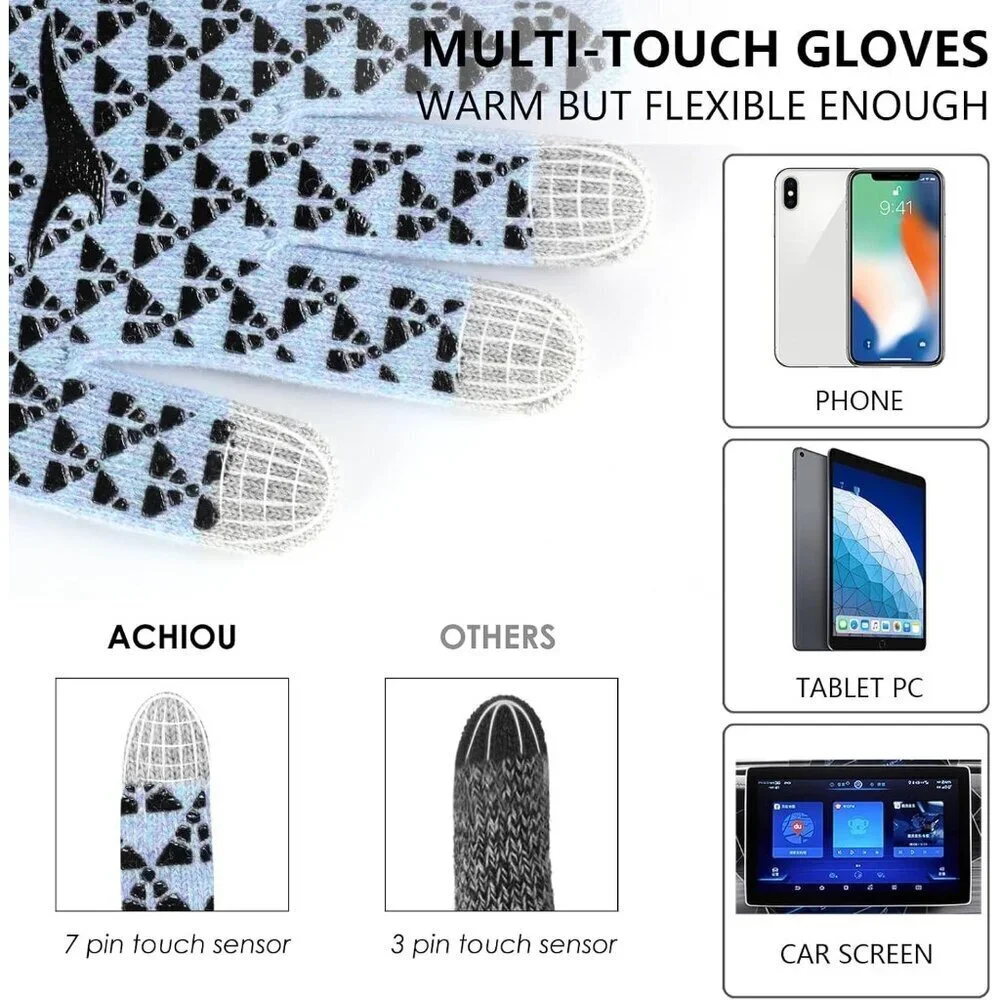 Women's Crystal Blue Upgraded Touch Screen Thermal Soft Knit Lining Winter Glove
